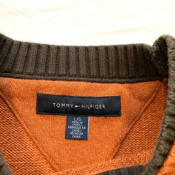 Tommy Hilfiger Sweater Chunky Knit Crew Neck Raglan Flag Cotton Heather Orange L - Picture 5 of 12